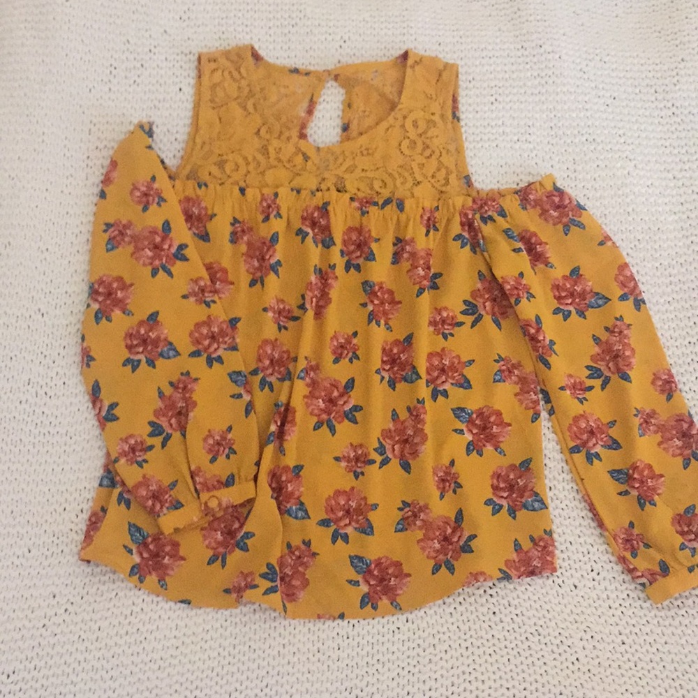 Cold shoulder mustard flower top